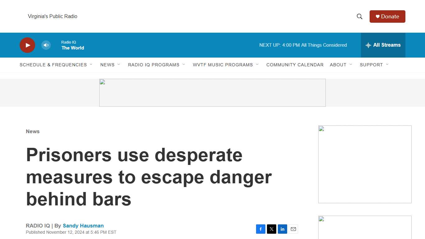 Prisoners use desperate measures to escape danger behind bars WVTF